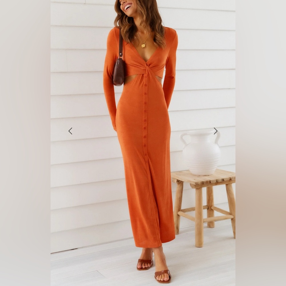 Hello Molly Vibrant Orange Long Sleeve Dress